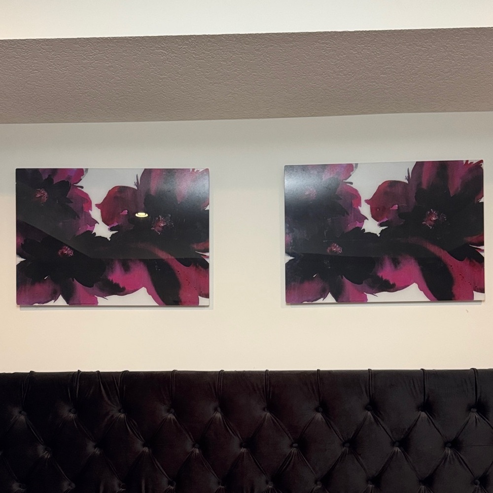 Pictures set of 2 ikea flowers acrylic shiny purple pink Floral Wall Art Set